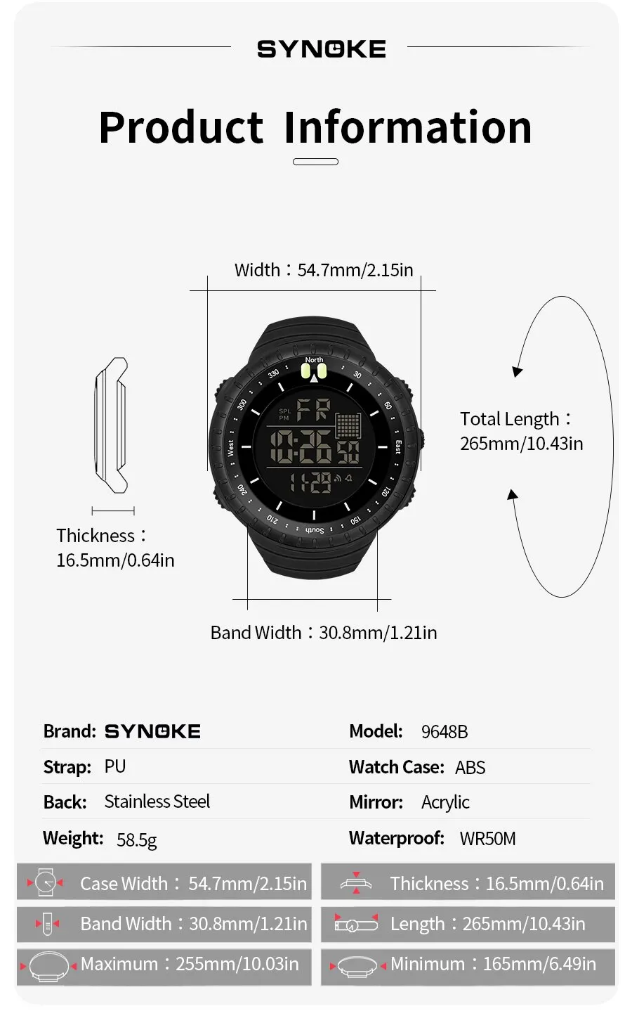 SYNOKE Watch Outdoor Sports Multifunctional Waterproof Shock Resistant Large Screen Display Luminous LED Digital Watch For Men