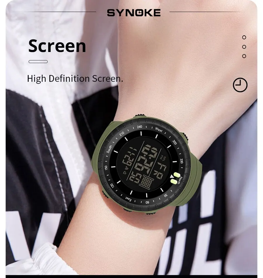 SYNOKE Watch Outdoor Sports Multifunctional Waterproof Shock Resistant Large Screen Display Luminous LED Digital Watch For Men