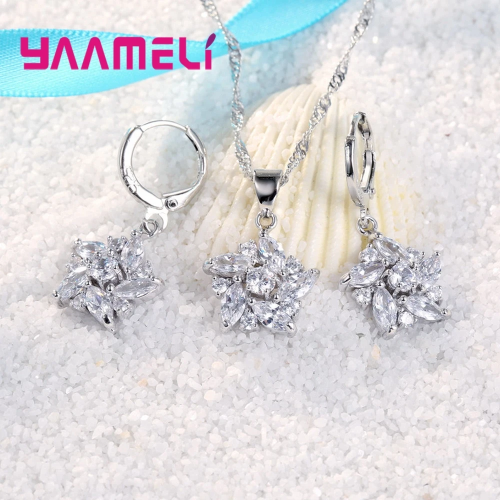 925 Sterling Silver Color Pendant Necklace Earrings Romantic Ethnic Style Windmill Shape Colorful/White Crystal Stone For Girl