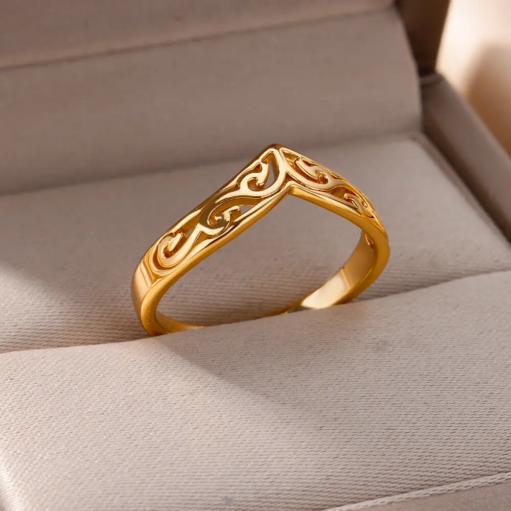 Stainless Steel Rings For Women Men Gold Color Plant Totem Ring Female Male Wedding Party Finger Jewelry Gift 2026 New Trend