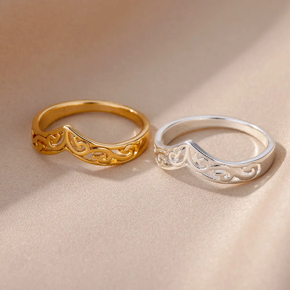 Stainless Steel Rings For Women Men Gold Color Plant Totem Ring Female Male Wedding Party Finger Jewelry Gift 2026 New Trend