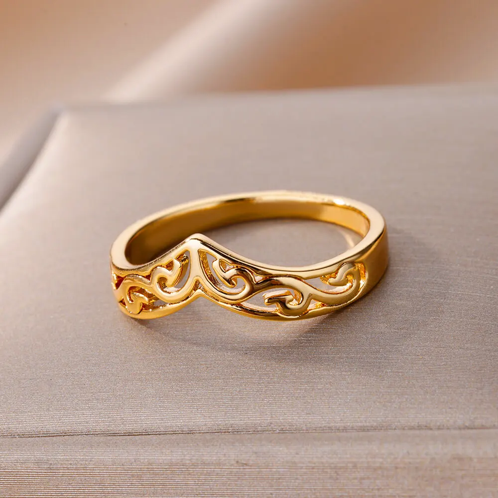 Stainless Steel Rings For Women Men Gold Color Plant Totem Ring Female Male Wedding Party Finger Jewelry Gift 2026 New Trend