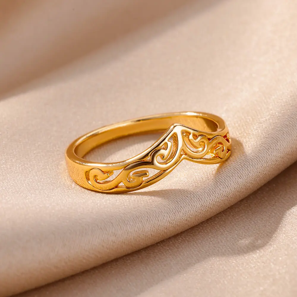 Stainless Steel Rings For Women Men Gold Color Plant Totem Ring Female Male Wedding Party Finger Jewelry Gift 2026 New Trend
