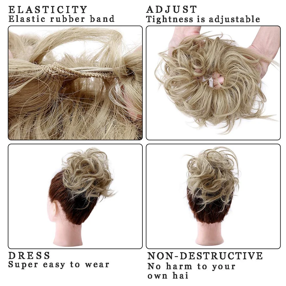 BENEHAIR Messy Hair Bun Hair Piece For Women Fluffy Tousled Updo Scrunchies Synthetic Wavy Scrunchy Ponytail 45g