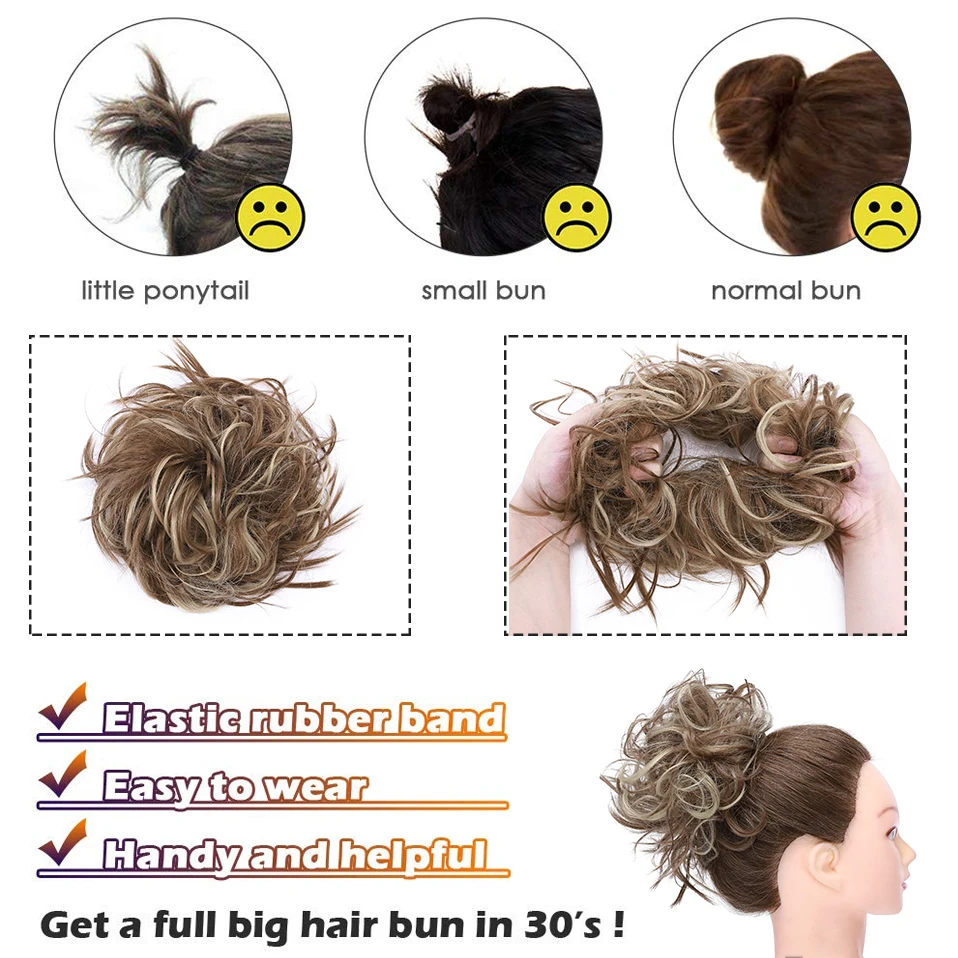BENEHAIR Messy Hair Bun Hair Piece For Women Fluffy Tousled Updo Scrunchies Synthetic Wavy Scrunchy Ponytail 45g