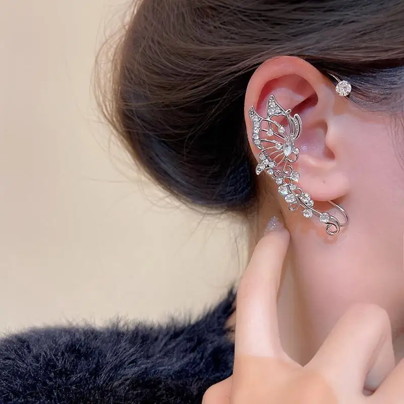 Fashion Zircon Butterfly Ear Clips Sparkling Rhinestone Ear Cuff Clips Earrings Without Piercing For Women Wedding Jewelry Gifts
