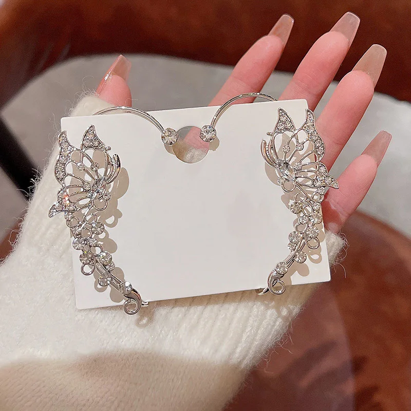 Fashion Zircon Butterfly Ear Clips Sparkling Rhinestone Ear Cuff Clips Earrings Without Piercing For Women Wedding Jewelry Gifts