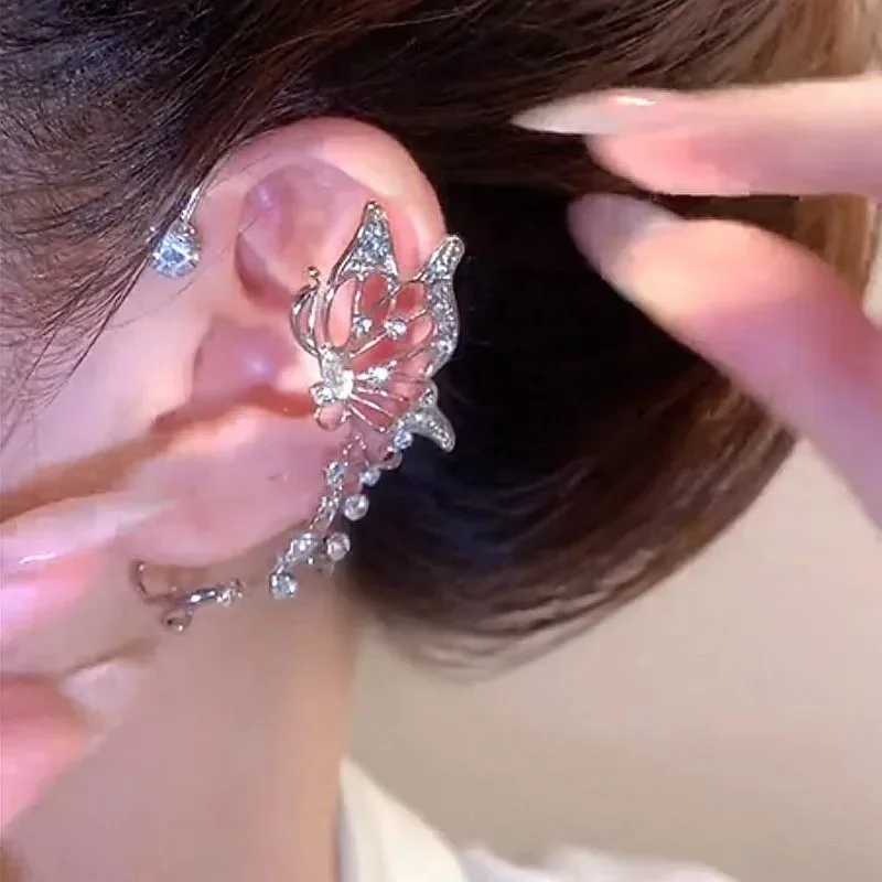 Fashion Zircon Butterfly Ear Clips Sparkling Rhinestone Ear Cuff Clips Earrings Without Piercing For Women Wedding Jewelry Gifts