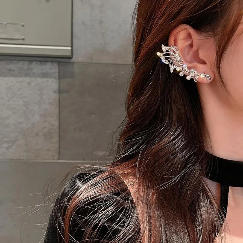 Fashion Zircon Butterfly Ear Clips Sparkling Rhinestone Ear Cuff Clips Earrings Without Piercing For Women Wedding Jewelry Gifts