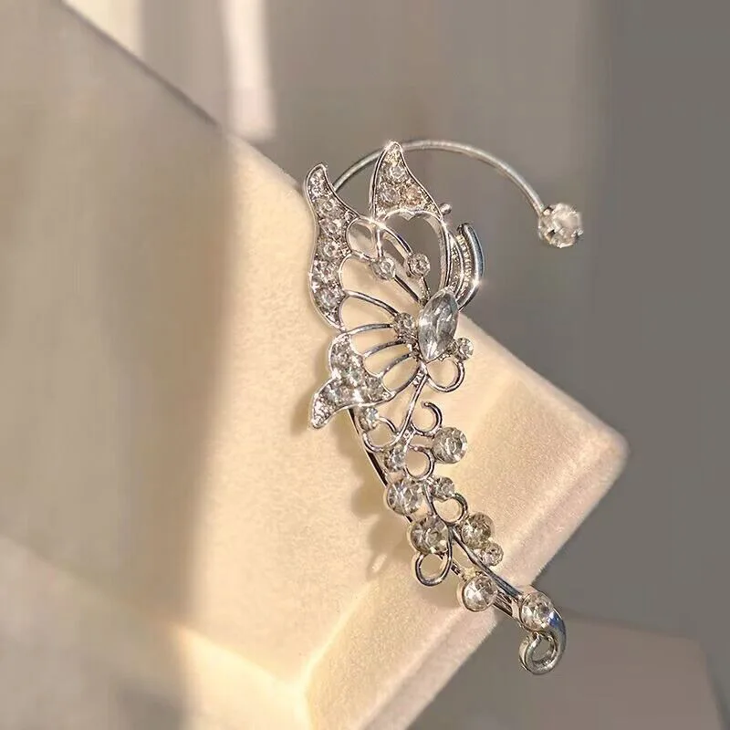 Fashion Zircon Butterfly Ear Clips Sparkling Rhinestone Ear Cuff Clips Earrings Without Piercing For Women Wedding Jewelry Gifts