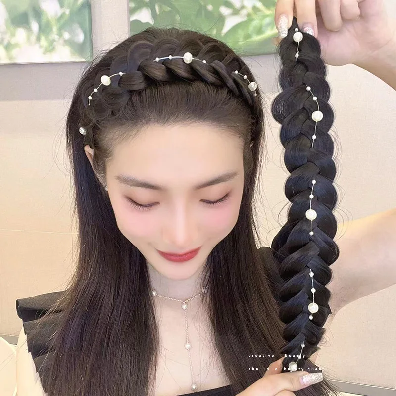 Women Synthetic Wig Twist Braided Hair Bands Fashion Braids Hair Accessories Women Bohemian Nature Headband Stretch for Party