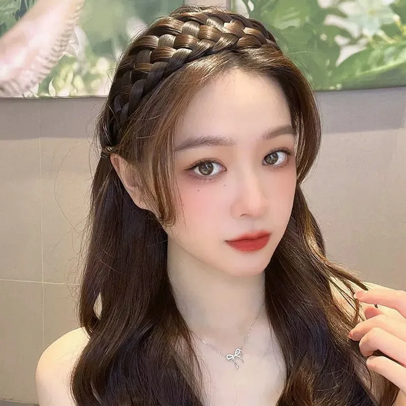 Women Synthetic Wig Twist Braided Hair Bands Fashion Braids Hair Accessories Women Bohemian Nature Headband Stretch for Party
