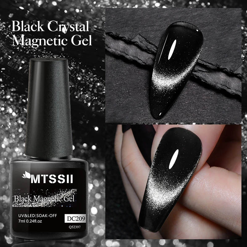 Mtssii 7ML Black Crystal Cat Magnetic Gel Sparkling Glitter Gel Nail Polish Semi Permanent UV Gel Nail Art No Need Base Color