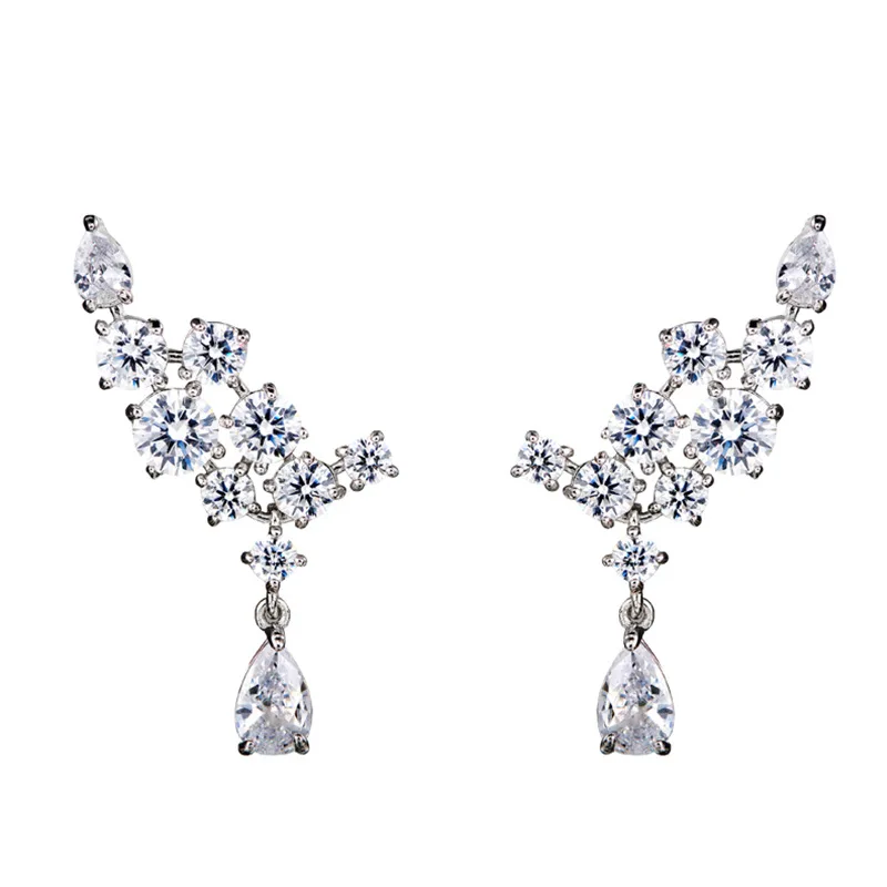 Huitan High-quality Silver Color Dangle Earrings for Women Aesthetic Wedding Accessories Lady's Party Earrings Statement Jewelry