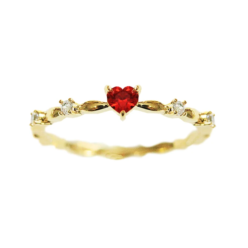 Huitan Exquisite Red Love CZ Engagement Proposal Rings for Women Thin Band Aesthetic Female Fashion Jewelry Fancy Birthday Gift