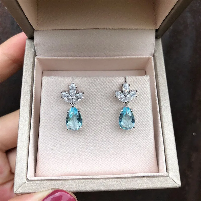 Huitan New Fashion Elegant Drop Earrings for Women Aesthetic Light Blue CZ Ear Accessories High Quality Female Earrings Jewelry