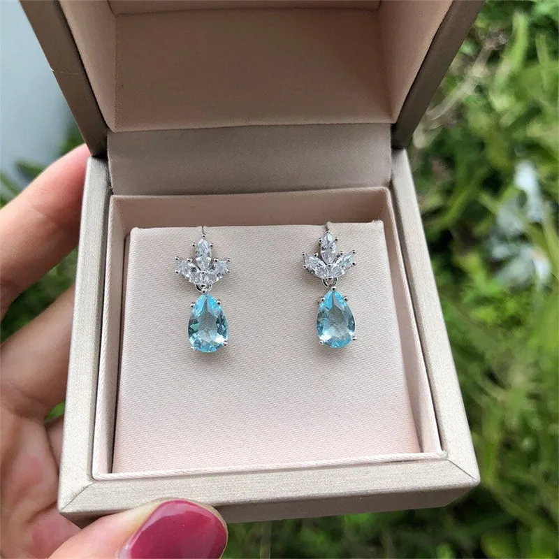 Huitan New Fashion Elegant Drop Earrings for Women Aesthetic Light Blue CZ Ear Accessories High Quality Female Earrings Jewelry