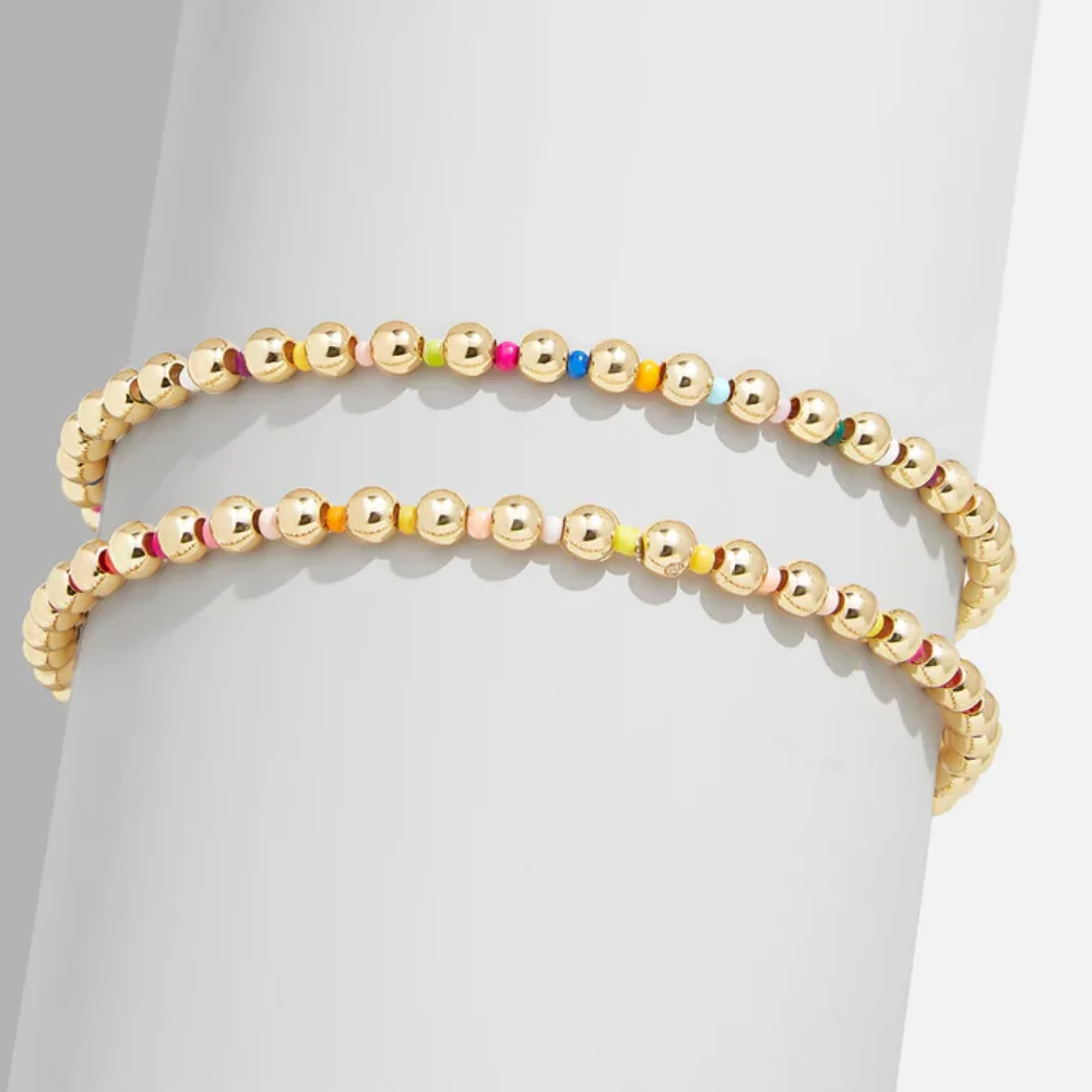 KKBEAD Unfade 3mm Gold Color Beads Bracelet Boho Colorful Jewelry for Women Girl Gift Stretch Bracelets Pulseras Femme