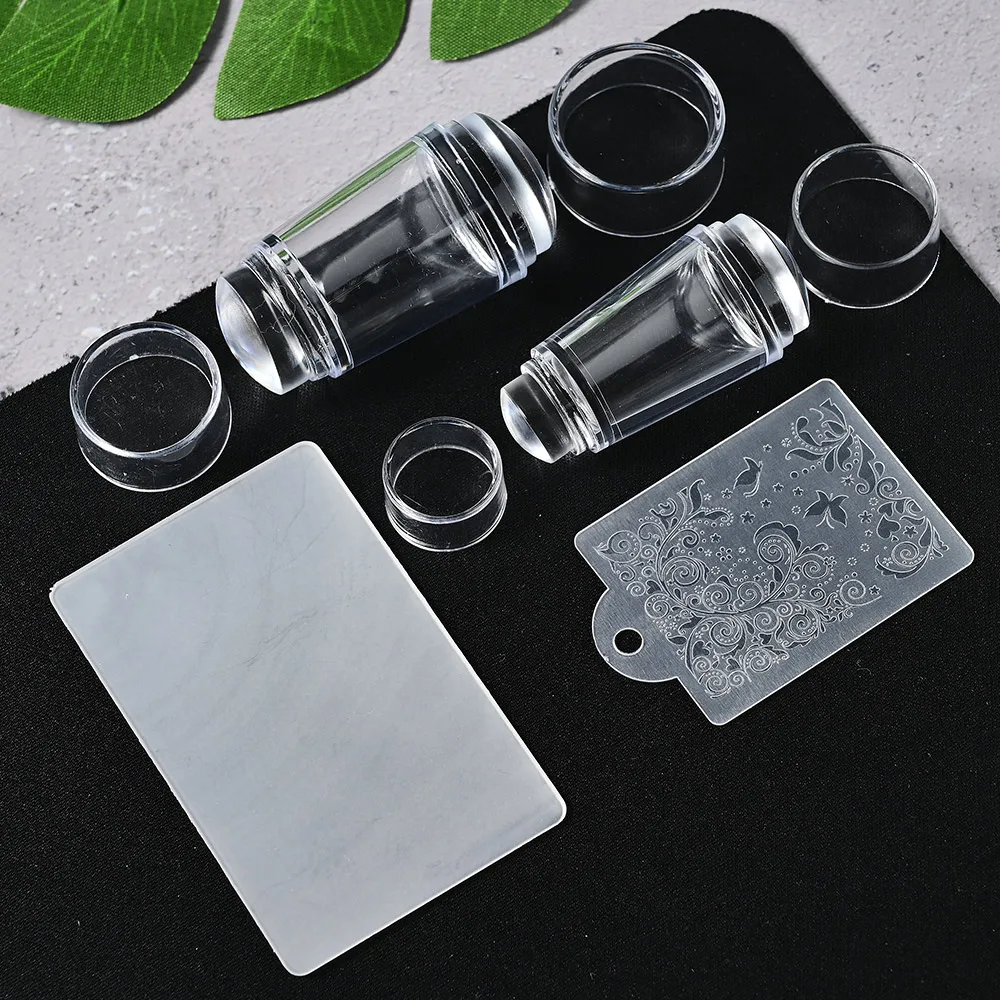 Round Silicone Nail Stamper With Scraper Transparent Soft Jelly Head Nail Art Stamping Plate Polish Print Transfer Tools