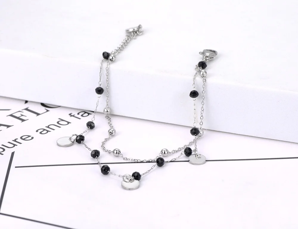 Lokaer Bohemia Style Stainless Steel Choker Necklace Bracelet Earrings Sets For Women Girls Black Crystal Chain Jewelry N21026
