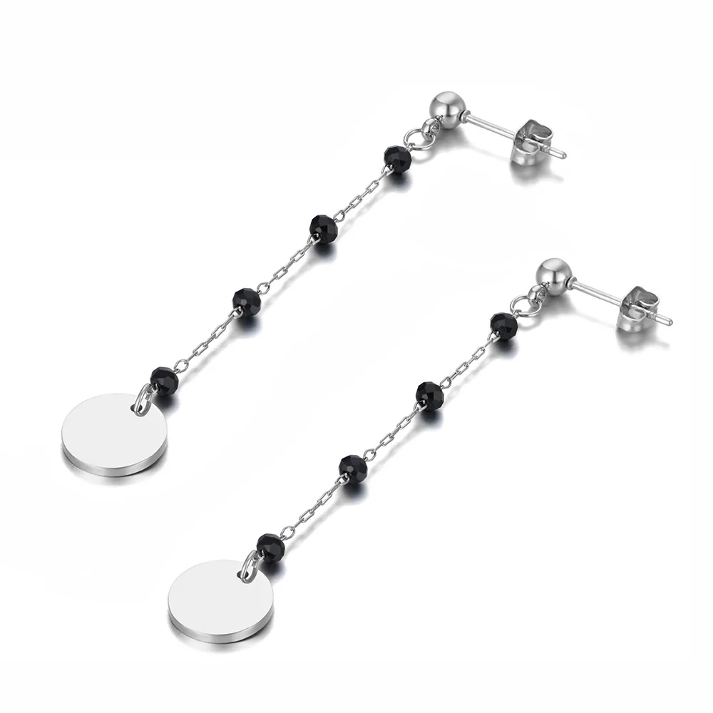 Lokaer Bohemia Style Stainless Steel Choker Necklace Bracelet Earrings Sets For Women Girls Black Crystal Chain Jewelry N21026