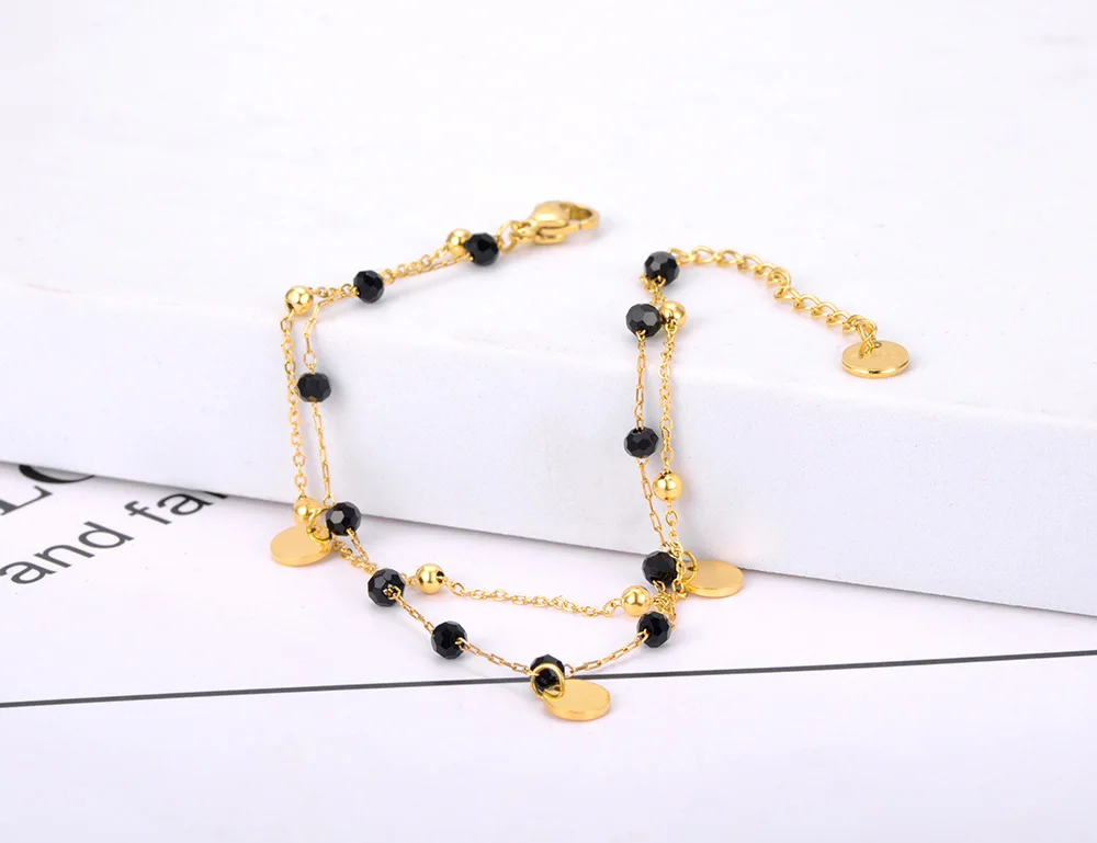 Lokaer Bohemia Style Stainless Steel Choker Necklace Bracelet Earrings Sets For Women Girls Black Crystal Chain Jewelry N21026