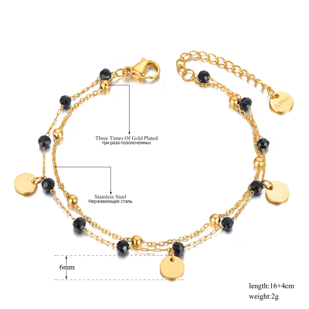 Lokaer Bohemia Style Stainless Steel Choker Necklace Bracelet Earrings Sets For Women Girls Black Crystal Chain Jewelry N21026