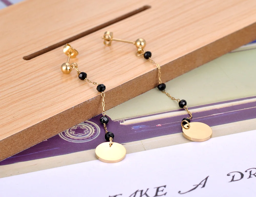 Lokaer Bohemia Style Stainless Steel Choker Necklace Bracelet Earrings Sets For Women Girls Black Crystal Chain Jewelry N21026