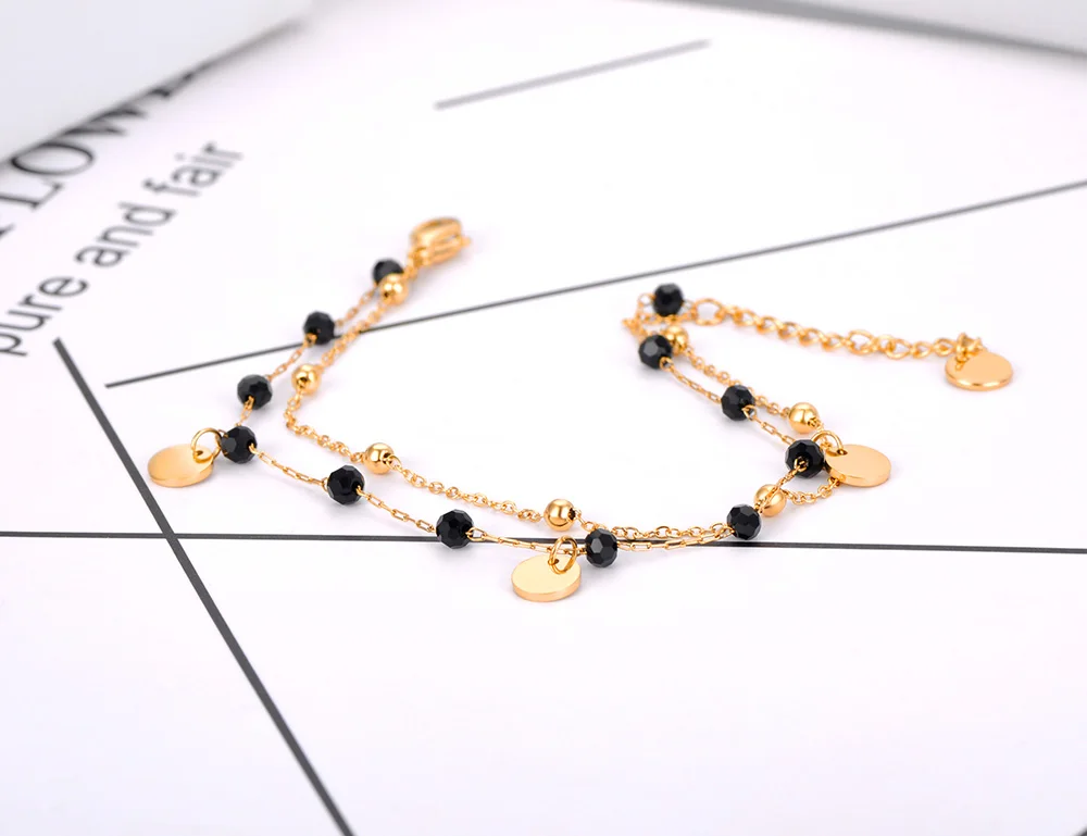 Lokaer Bohemia Style Stainless Steel Choker Necklace Bracelet Earrings Sets For Women Girls Black Crystal Chain Jewelry N21026