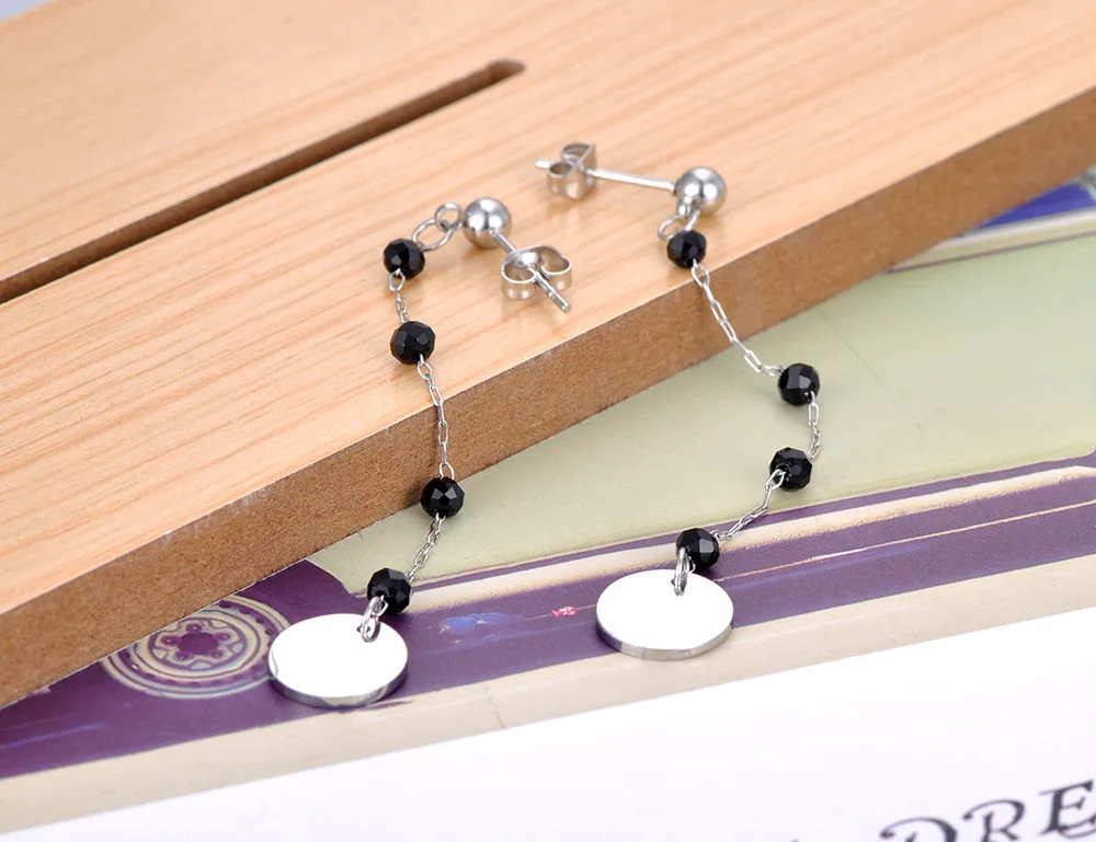 Lokaer Bohemia Style Stainless Steel Choker Necklace Bracelet Earrings Sets For Women Girls Black Crystal Chain Jewelry N21026