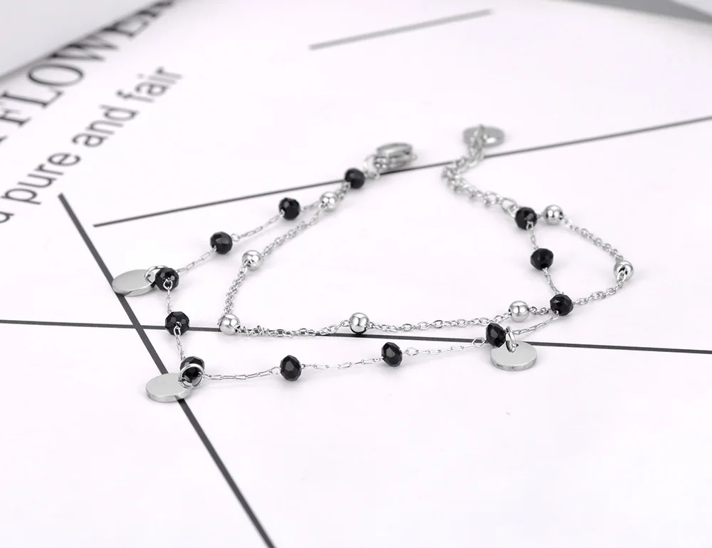 Lokaer Bohemia Style Stainless Steel Choker Necklace Bracelet Earrings Sets For Women Girls Black Crystal Chain Jewelry N21026