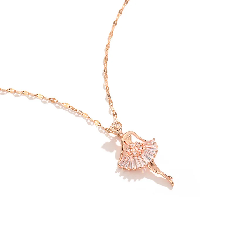 Sweet Elegant Ballerina Girl Crystal Zircon Pendant Necklaces For Women Korean Fashion Ladies Sexy Stainless Steel Jewelry Gift