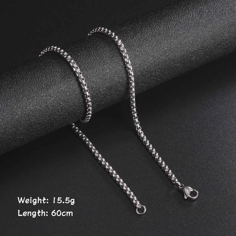 Skyrim Fashion 60cm Long Box Chain Necklace Men Stainless Steel Black Gold Color Link Chains Basic Punk Jewelry Wholesale