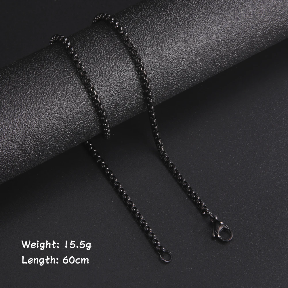 Skyrim Fashion 60cm Long Box Chain Necklace Men Stainless Steel Black Gold Color Link Chains Basic Punk Jewelry Wholesale
