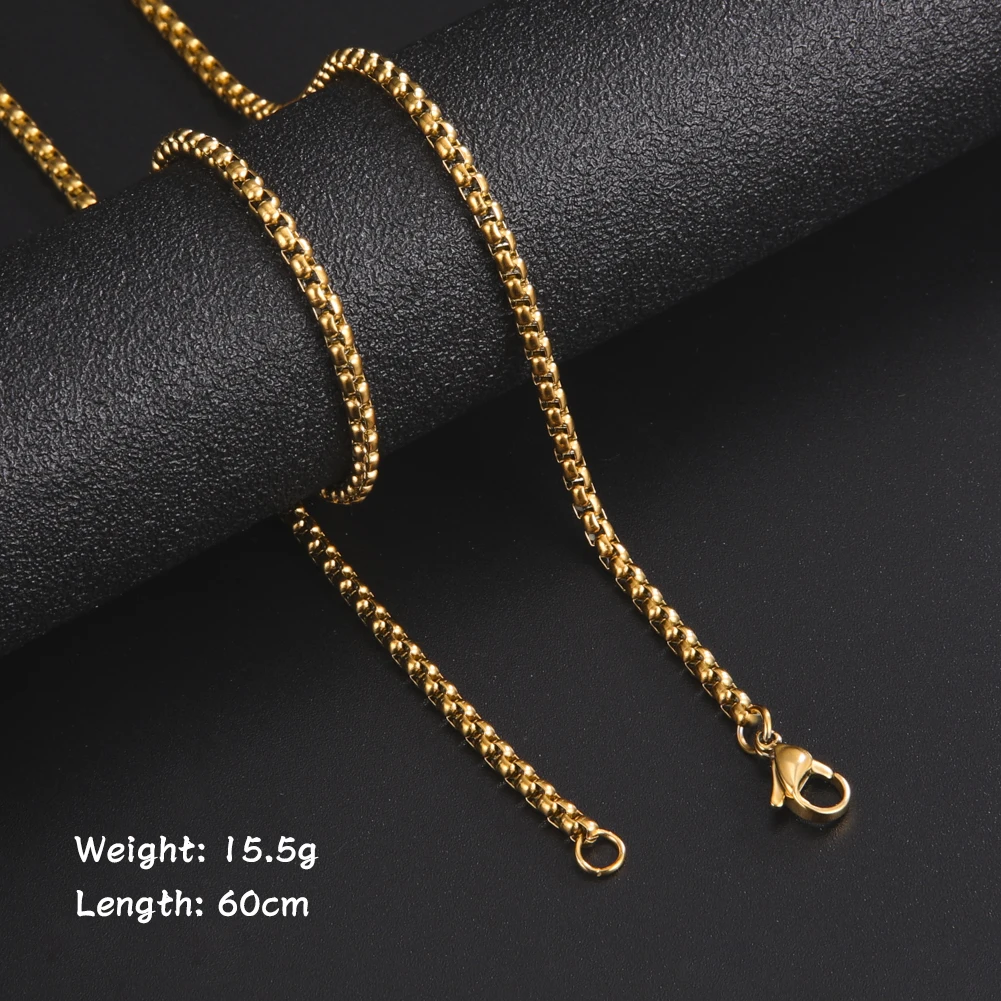 Skyrim Fashion 60cm Long Box Chain Necklace Men Stainless Steel Black Gold Color Link Chains Basic Punk Jewelry Wholesale