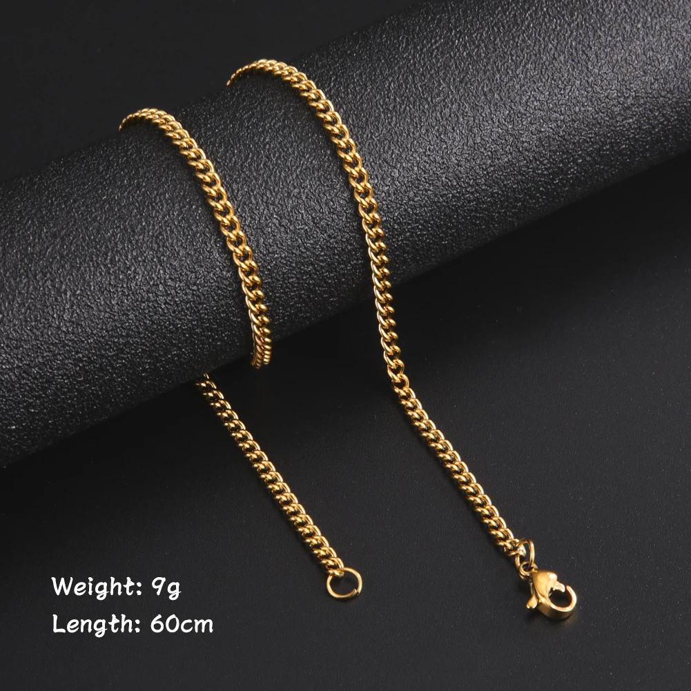 Skyrim Fashion 60cm Long Box Chain Necklace Men Stainless Steel Black Gold Color Link Chains Basic Punk Jewelry Wholesale