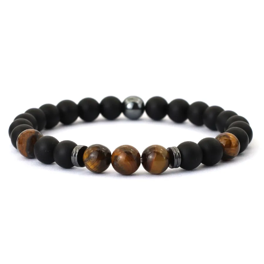 Noter Handmade Mens Bracelet 8mm Onyx Tiger Eyes Stone Beaded Braclet Hematite Healing Braslet Cadeau Homme Leisure Accessories