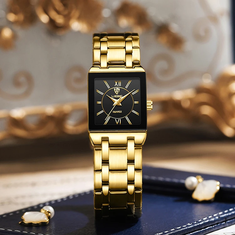 LiEBIG Luxury Golden Quartz Wristwatches For Female Girl Male Fashion 30m Waterproof Women Ladies Mens Watches Relogio Feminino