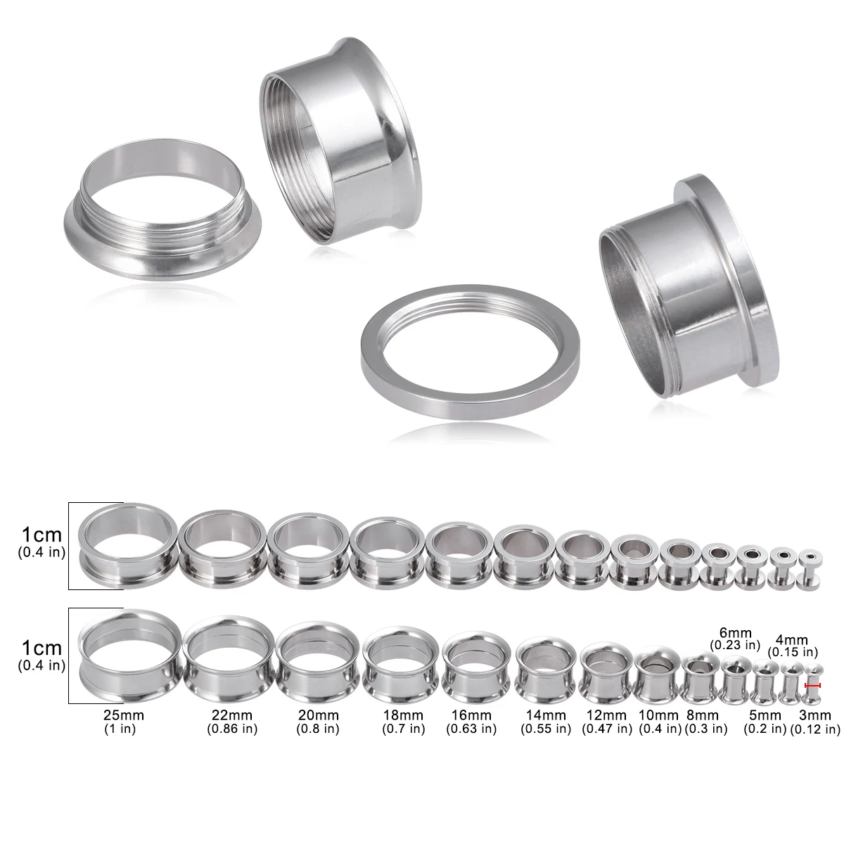 2pcs Surgical Steel Screw Fit Ear Gauges Tunnel Expander Body Piercing Double Flare Plugs Stretching Earrings for Unisex 3-25mm