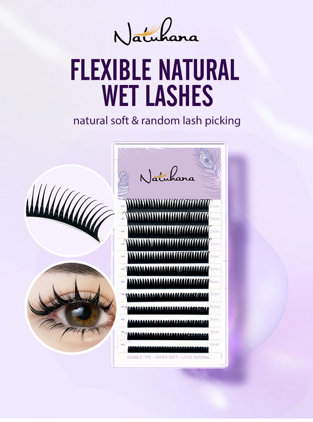 NATUHANA New 0.07mm Wet Eyelash Extension Manga Wispy Cosplay Type Spikes Lashes Extensions Volume Premade Fans Lashes Supplies