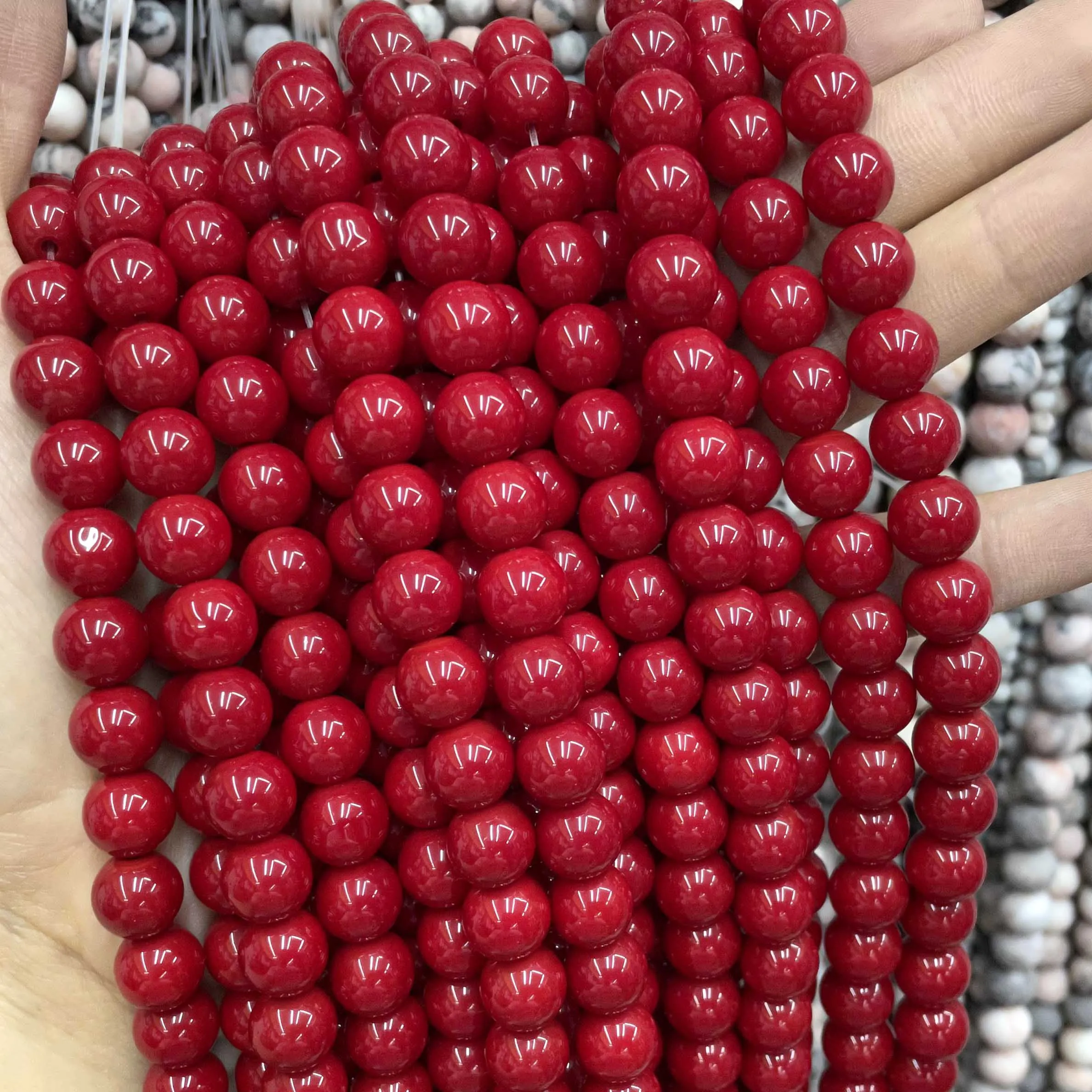 Natural Stone Colorful Garnet Red Amber Yellow Olive Green Glass Crystal Round Loose Beads For Jewelry Making DIY Bracelet