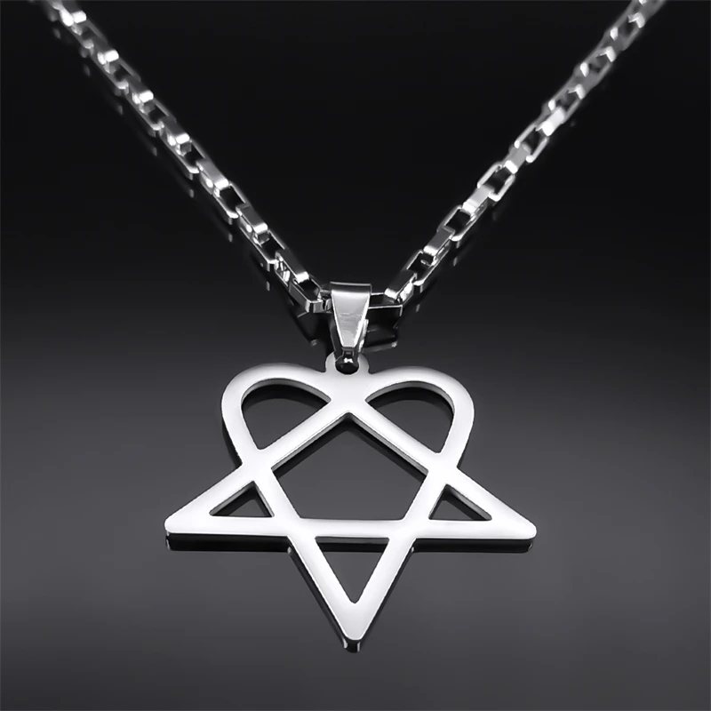Hip Hop Rock Music Him Heartagram Star Heart Necklace for Women Men Stainless Steel Y2k Black Metal Band Goth Punk Chain Jewelry
