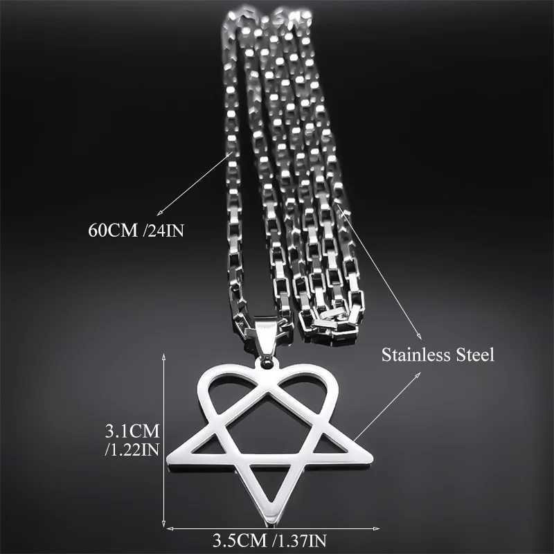 Hip Hop Rock Music Him Heartagram Star Heart Necklace for Women Men Stainless Steel Y2k Black Metal Band Goth Punk Chain Jewelry