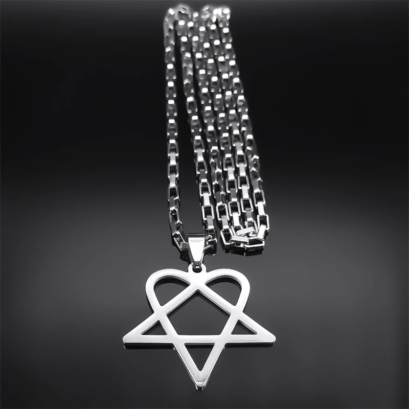 Hip Hop Rock Music Him Heartagram Star Heart Necklace for Women Men Stainless Steel Y2k Black Metal Band Goth Punk Chain Jewelry