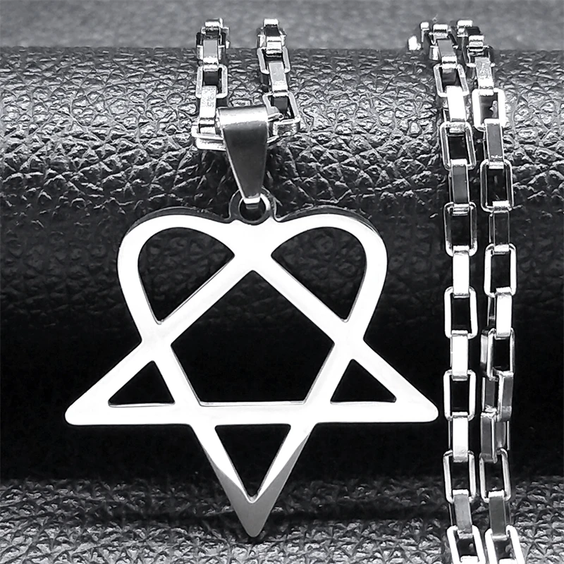 Hip Hop Rock Music Him Heartagram Star Heart Necklace for Women Men Stainless Steel Y2k Black Metal Band Goth Punk Chain Jewelry