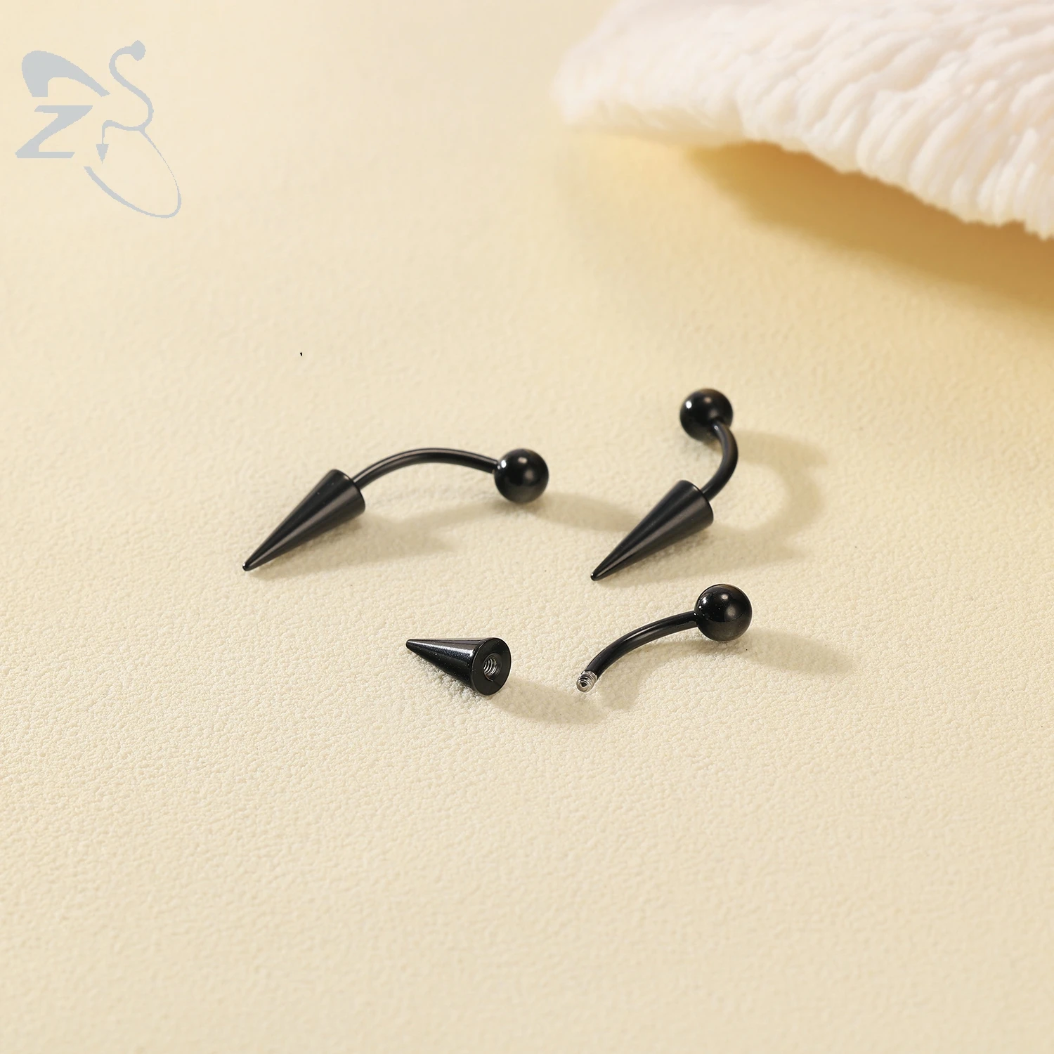 ZS 10Pcs/lot 16G Spike Curved Barbell Eyebrow Ring Internally Threaded Eyebrow Piercing Cone Helix Earring 6/8/10mm Lip Piercing