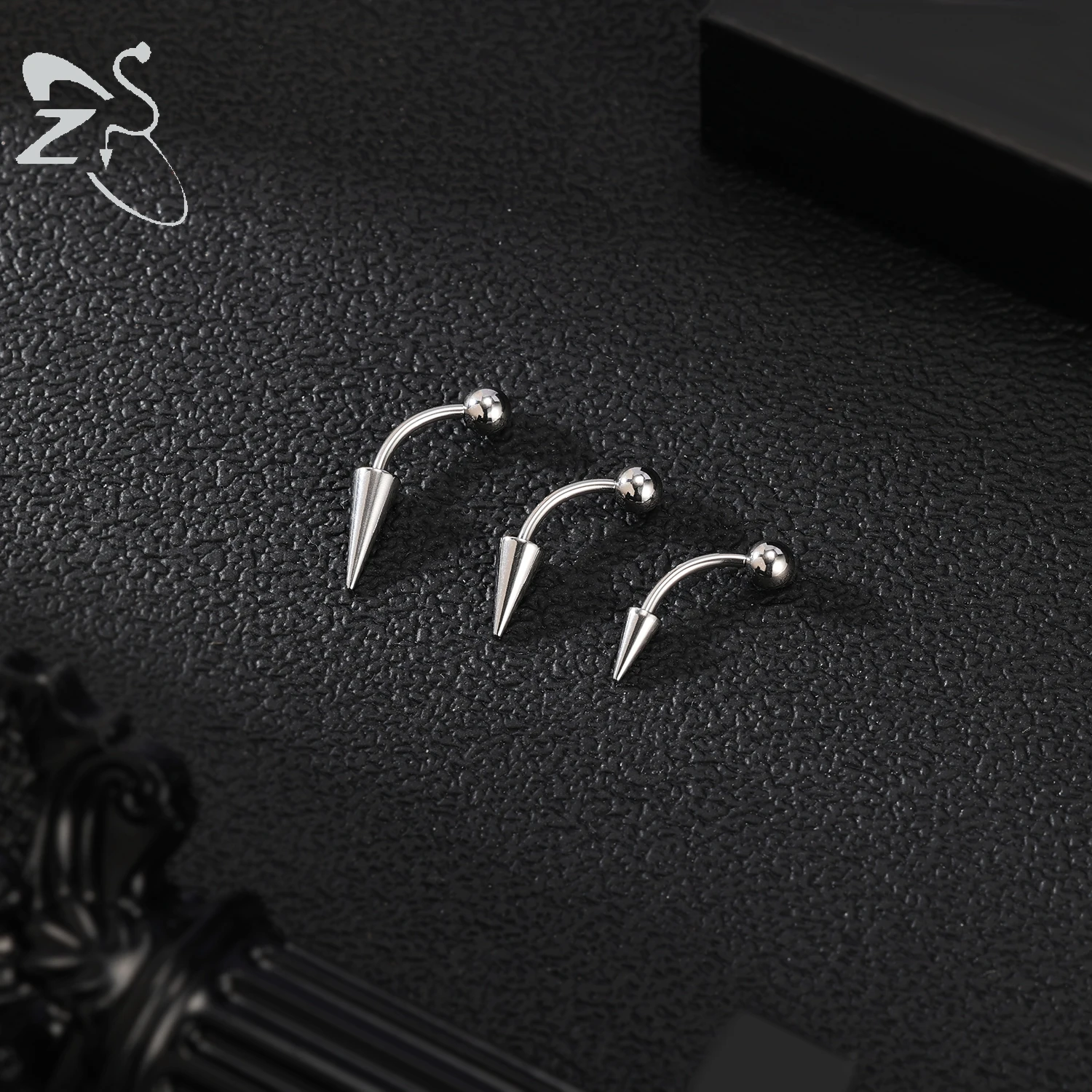 ZS 10Pcs/lot 16G Spike Curved Barbell Eyebrow Ring Internally Threaded Eyebrow Piercing Cone Helix Earring 6/8/10mm Lip Piercing