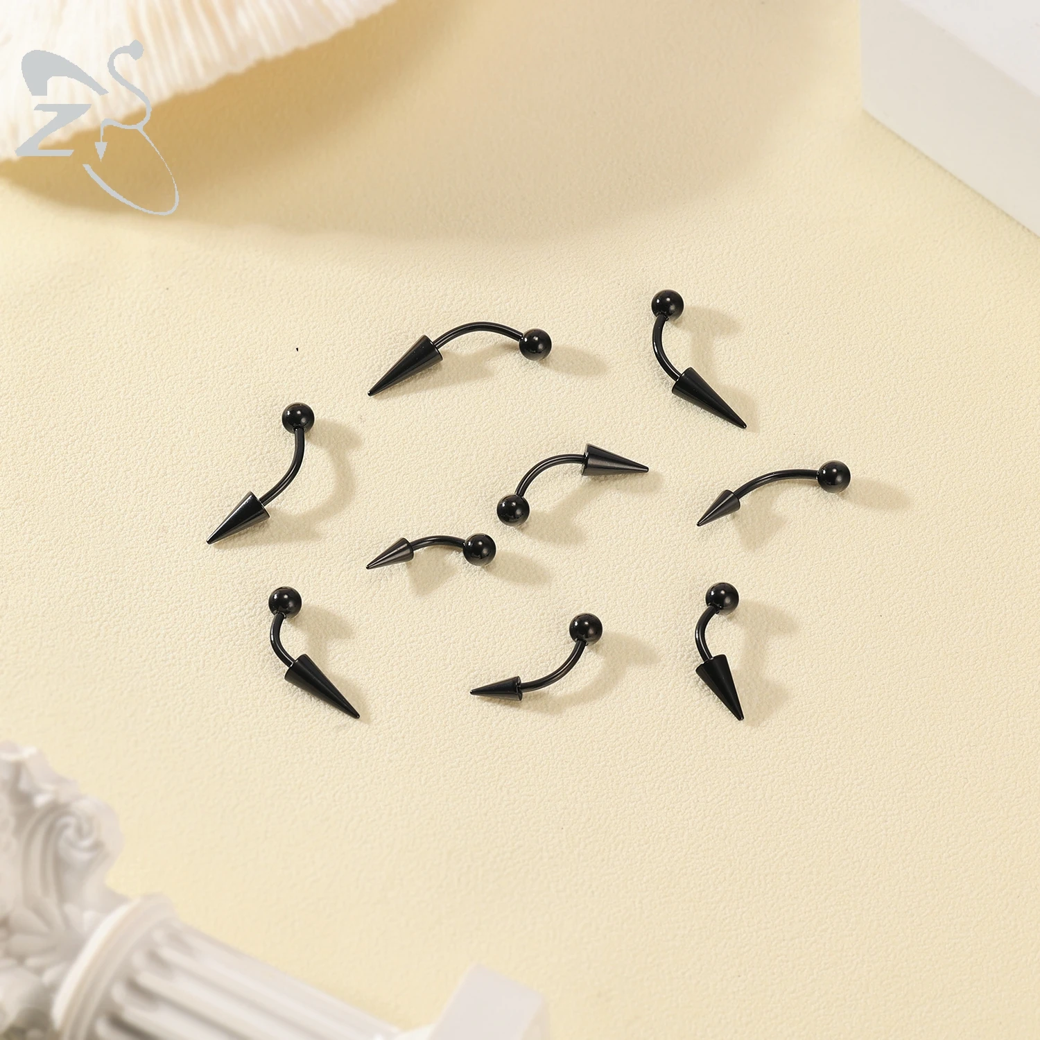 ZS 10Pcs/lot 16G Spike Curved Barbell Eyebrow Ring Internally Threaded Eyebrow Piercing Cone Helix Earring 6/8/10mm Lip Piercing