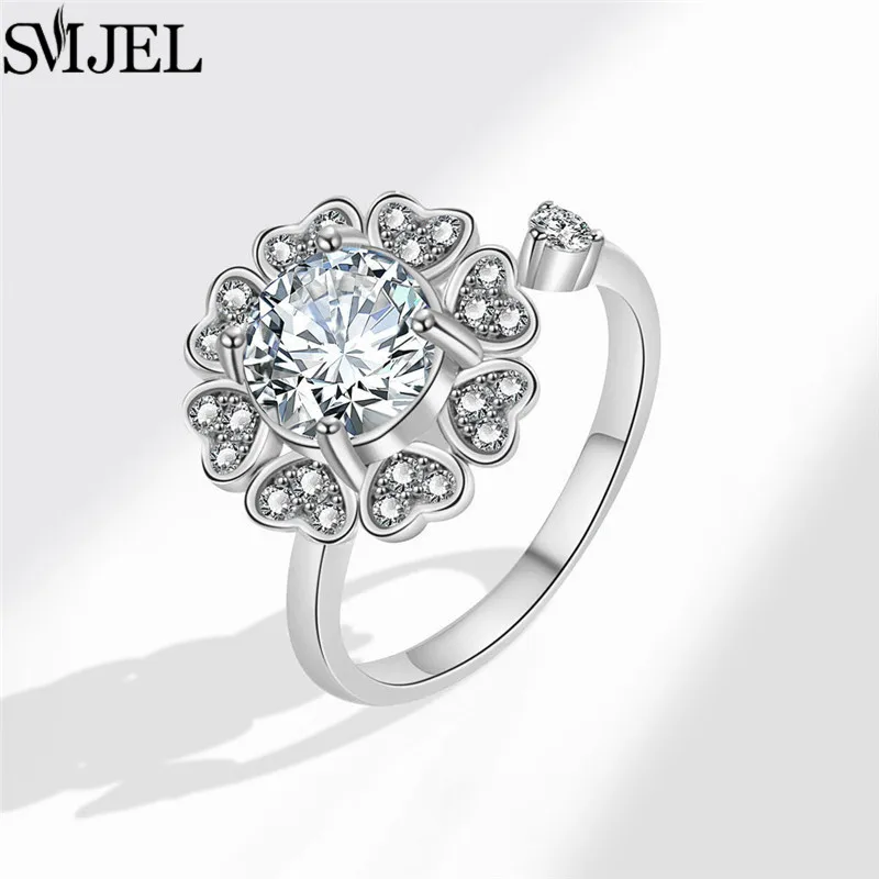 SMJEL Fashion Cherry Blossom Anxiety Ring Fidget Spinner Rings for Women Cute Cat Bee Bunny Butterfly Rotating Ring Wedding Gift