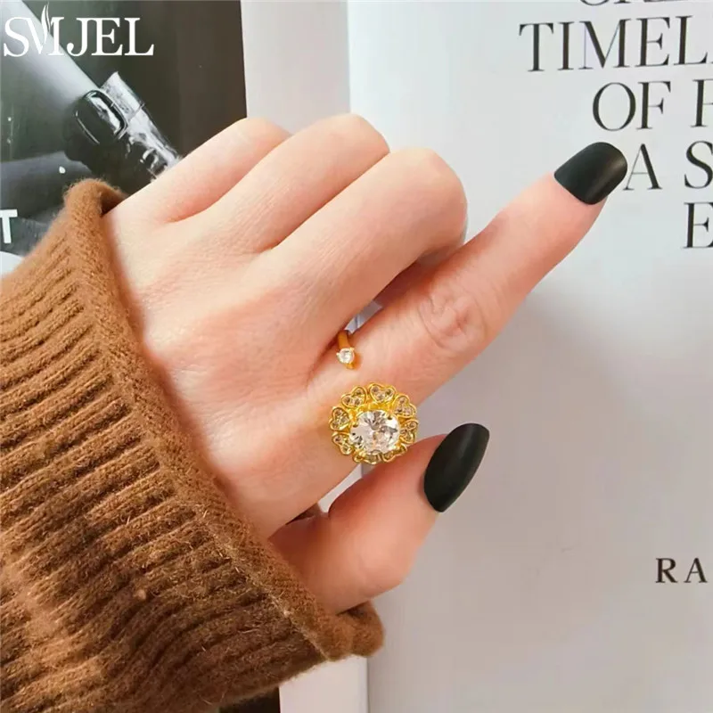 SMJEL Fashion Cherry Blossom Anxiety Ring Fidget Spinner Rings for Women Cute Cat Bee Bunny Butterfly Rotating Ring Wedding Gift